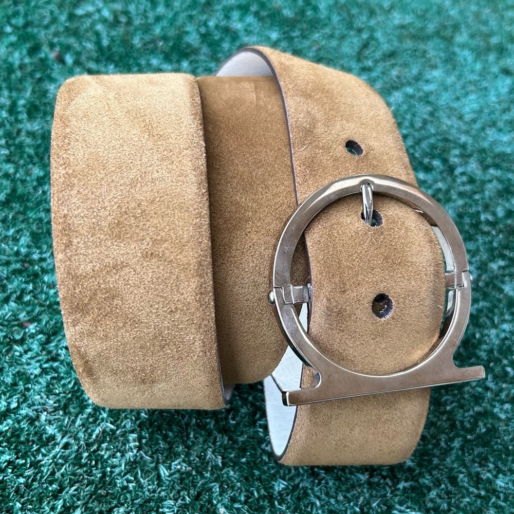 Salvatore Ferragamo Single Gancio Suede Belt Tan Brown 85 - Picture 7 of 16
